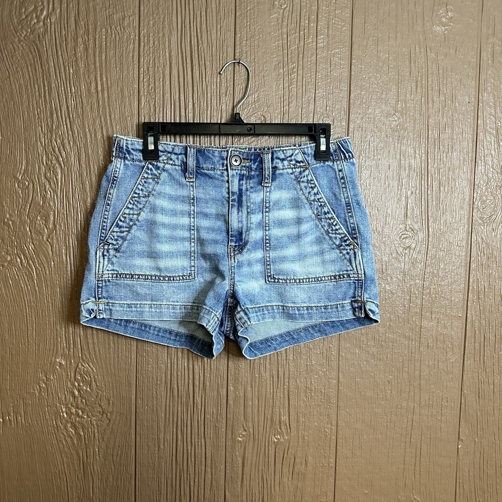 Aerie Denim Utility Shorts Womens Sz S Light Blue Elastic Back Boho Beach Slash